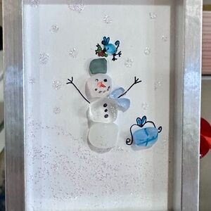 Snowman Art with real sea glass
2x3 magnetic frame
